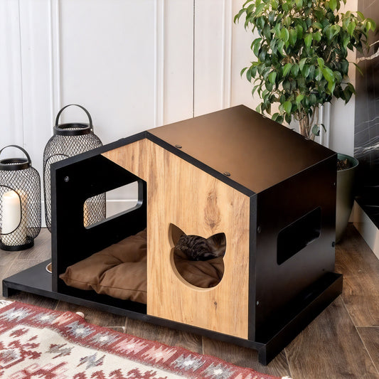 Maisonnette moderne pour chat avec bol intégré